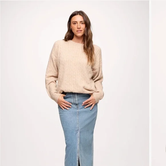 Nuuds Cable Crewneck Sweater Heather Oat XL - Picture 2 of 12